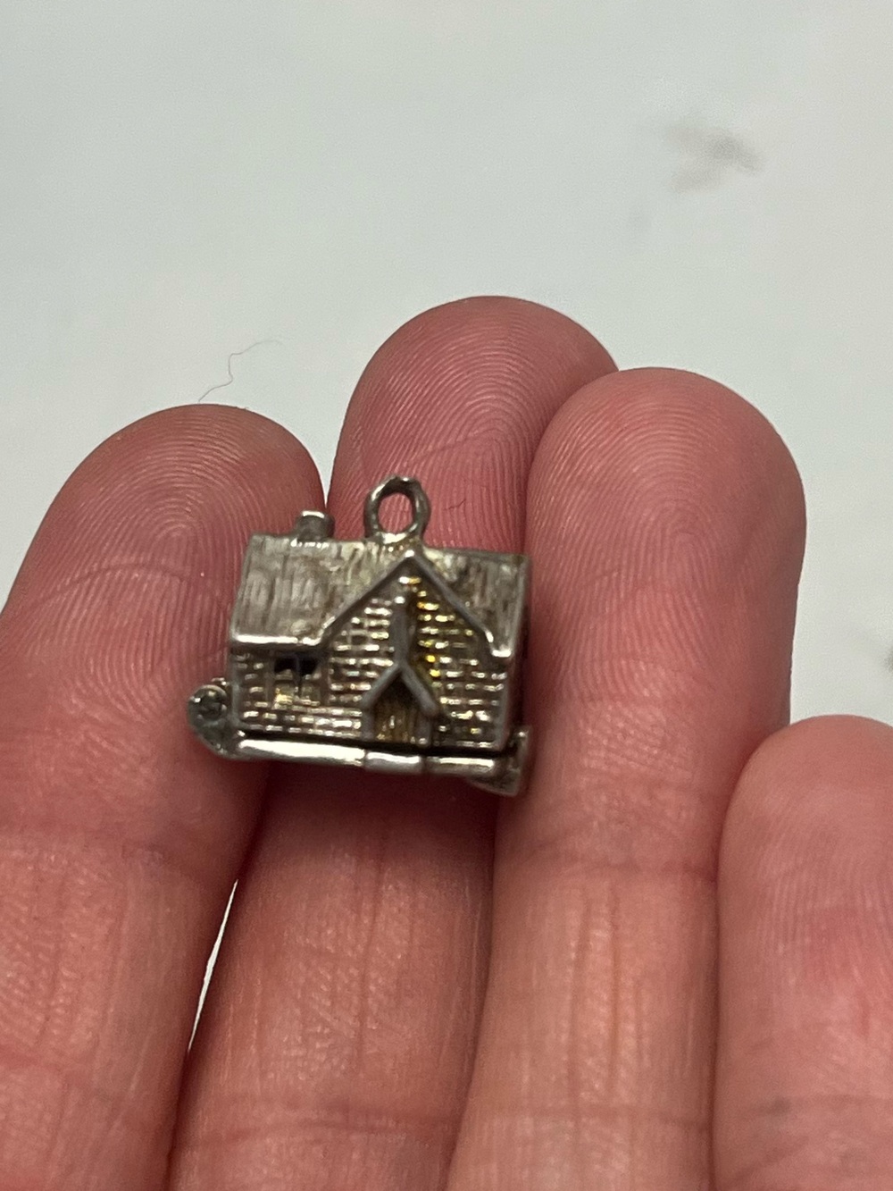 Vintage 1960s silver school house charm opens